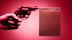 gun shooting out a red flag