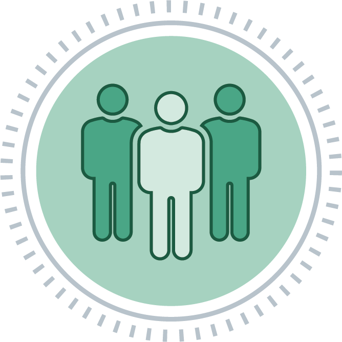 Beneficary Icon - Green with two dark green people figures and one light green person figure